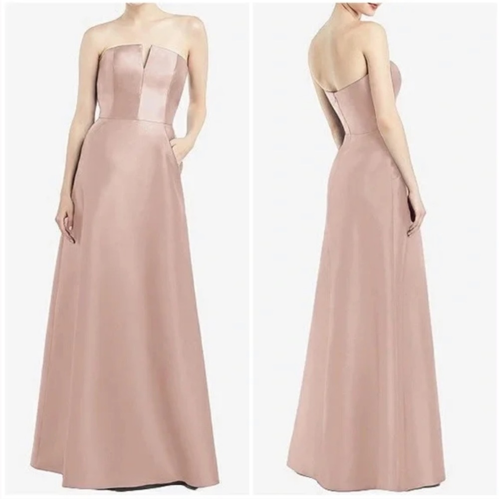 Alfred Sung Strapless Notch Satin Twill Gown Dress 4 New with Tags